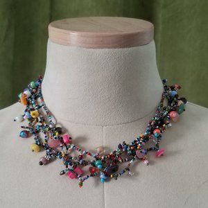 Colorful Beaded Multi-Strand Choker Necklace